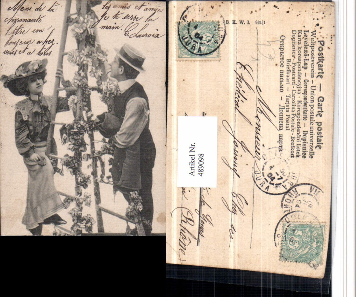 489098,Liebe Paar Hüte Leiter Blumen pub B.K.W.I. 831/1
