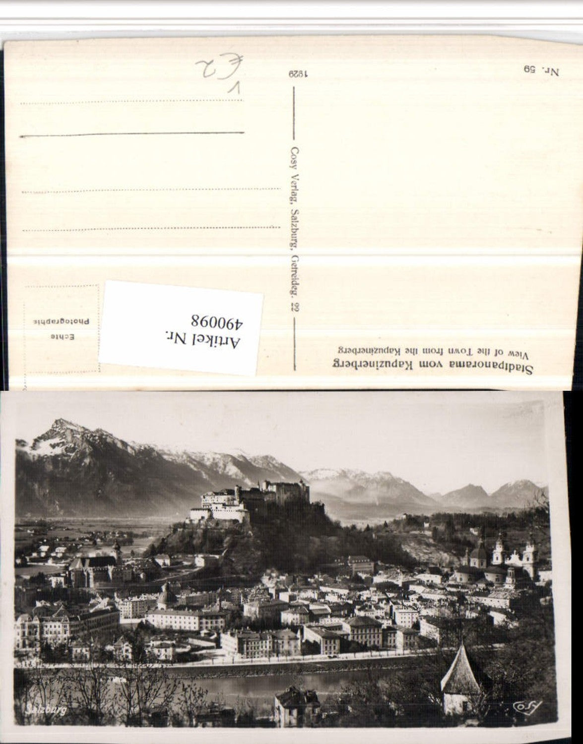 490098,Salzburg Totale m. Festung vom Kapuzinerberg Bergkulisse pub Cosy