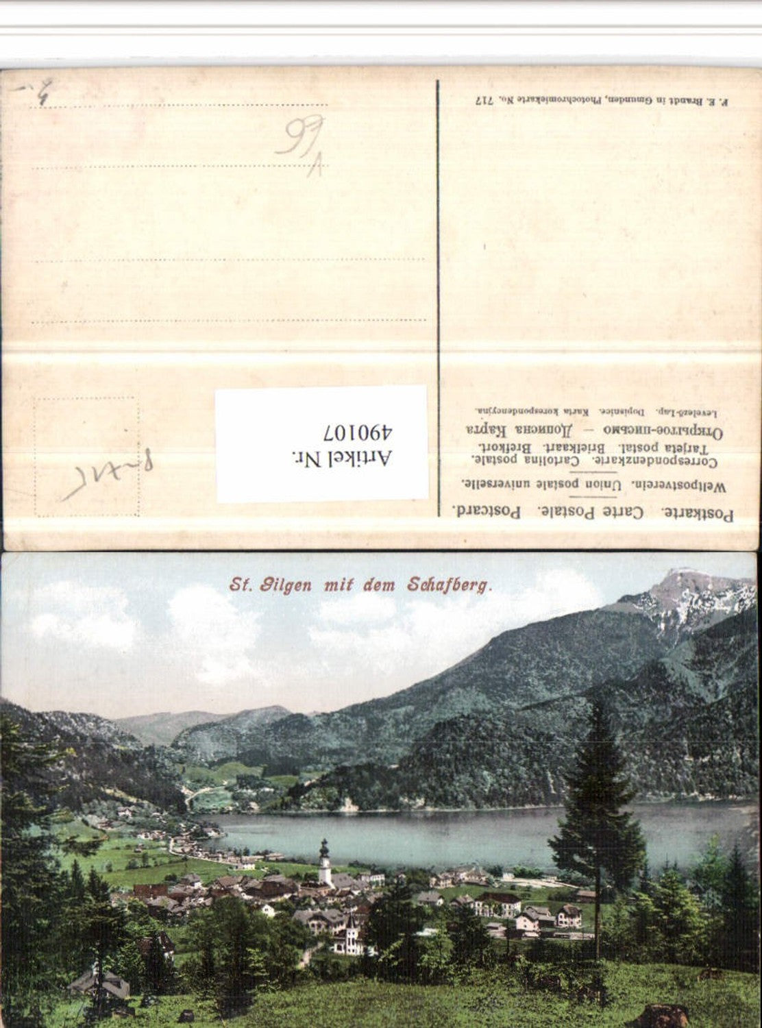 490107,St. Gilgen Totale m. Schafberg Bergkulisse pub F.E. Brandt 717