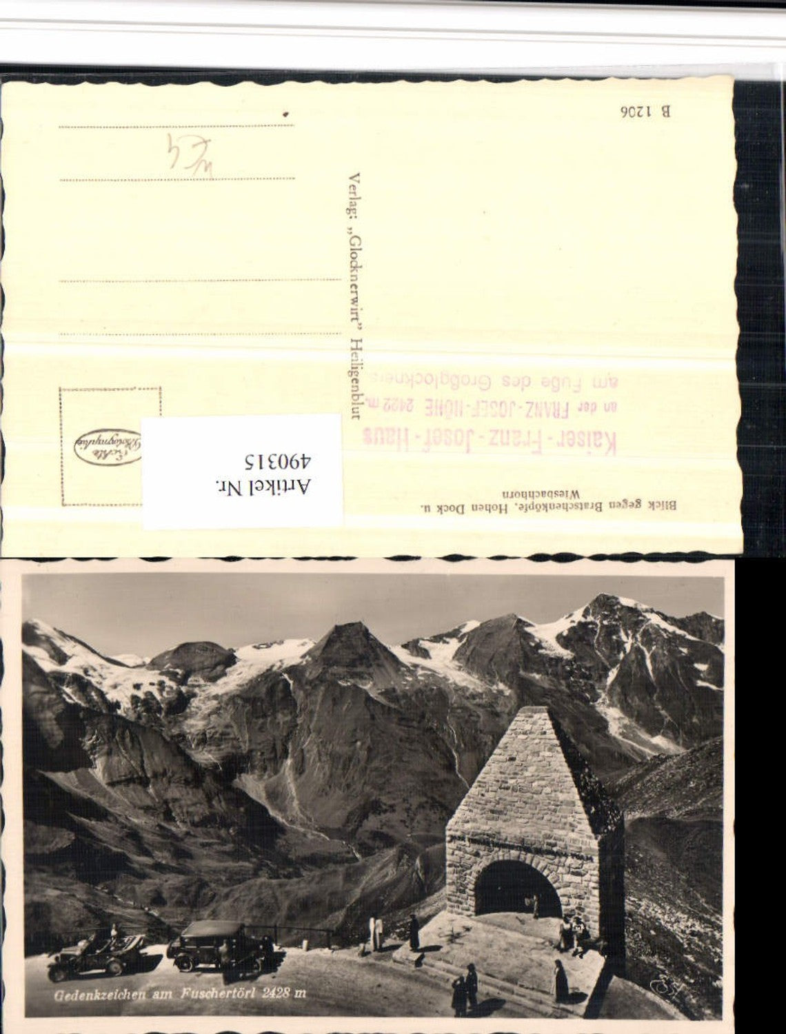 490315,Gedenkzeichen am Fuschertörl b. Fusch Bergkulisse pub Cosy