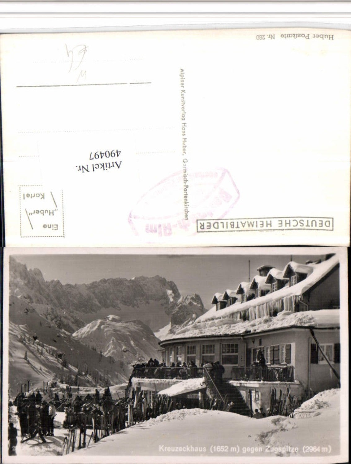 490497,Kreuzeckhaus b. Garmisch geg. Zugspitze Bergkulisse Winterbild