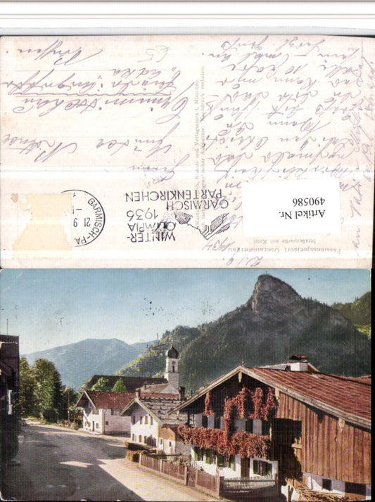 490586,Oberammergau Straßenpartie Kirche m. Kofel