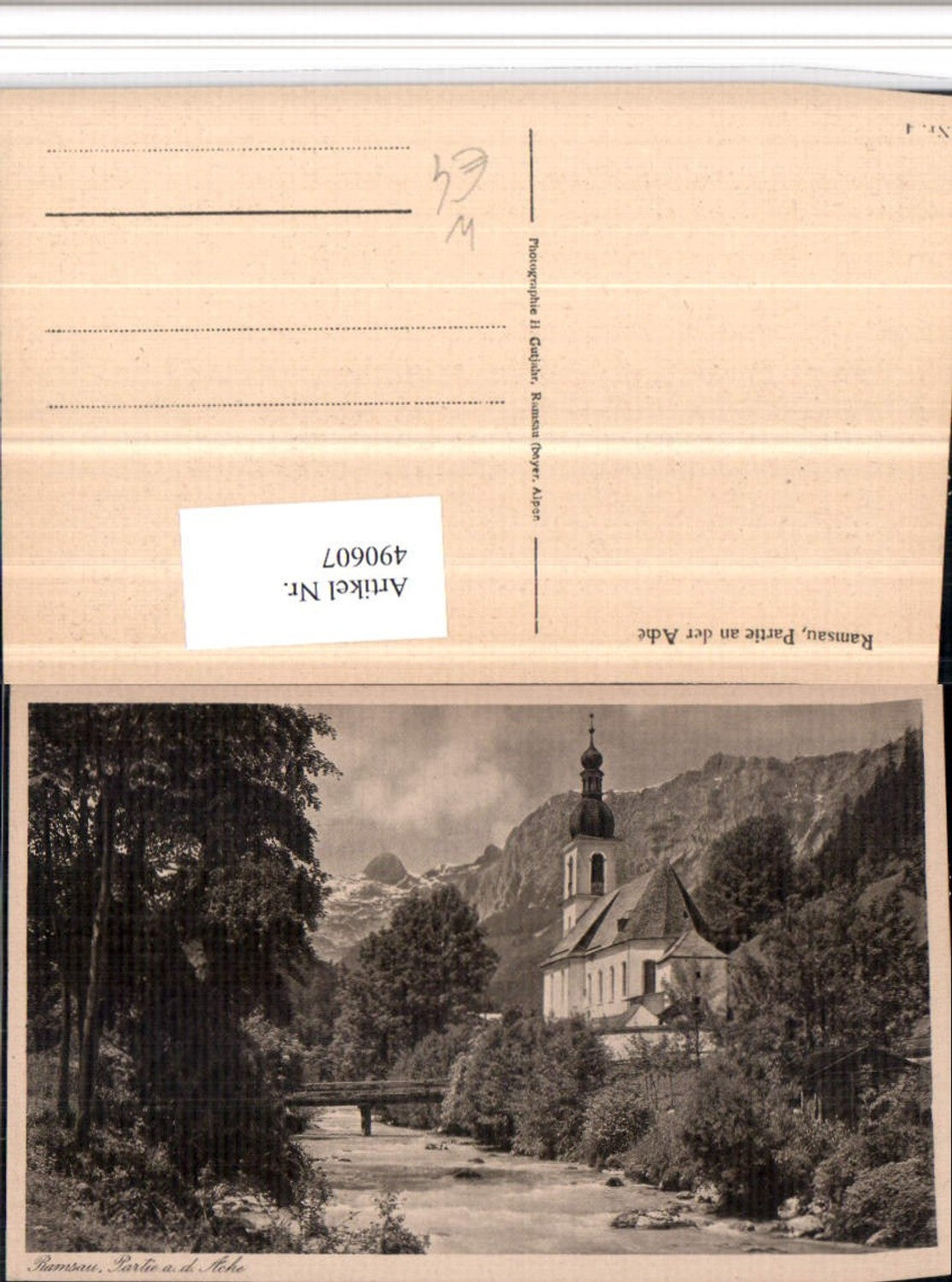490607, Ramsau near Berchtesgaden, church, view of the Ache river and mountain scenery