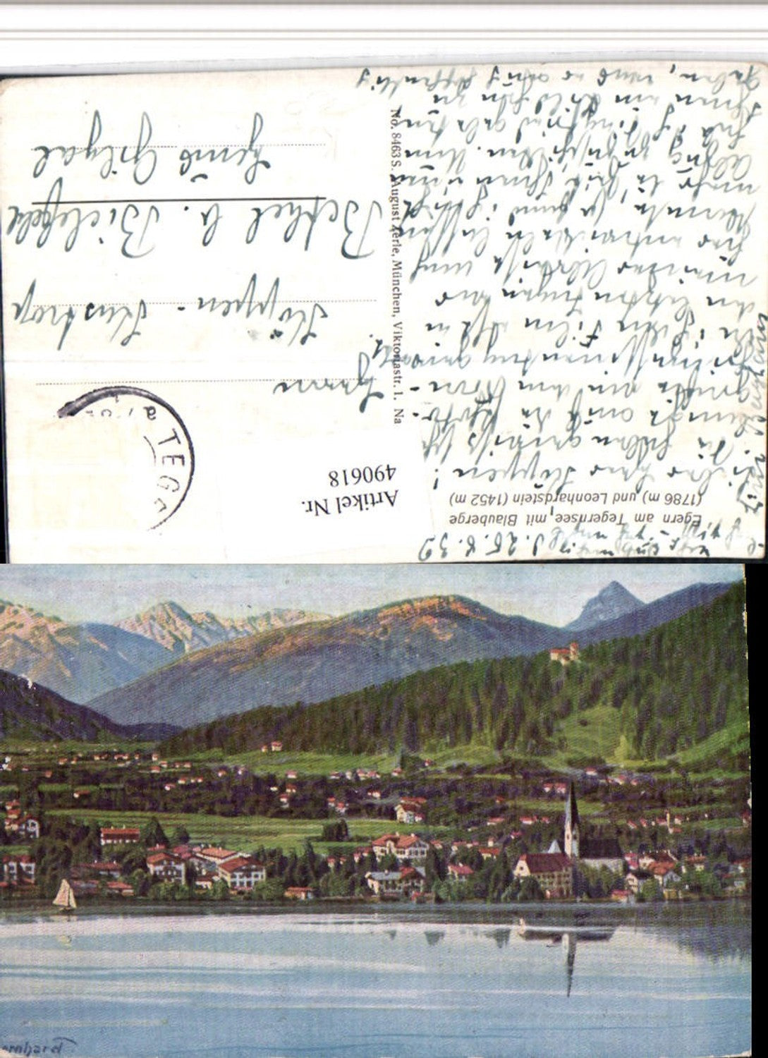 490618,Künstler AK Bernhard Egern am Tegernsee Totale Bergkulisse