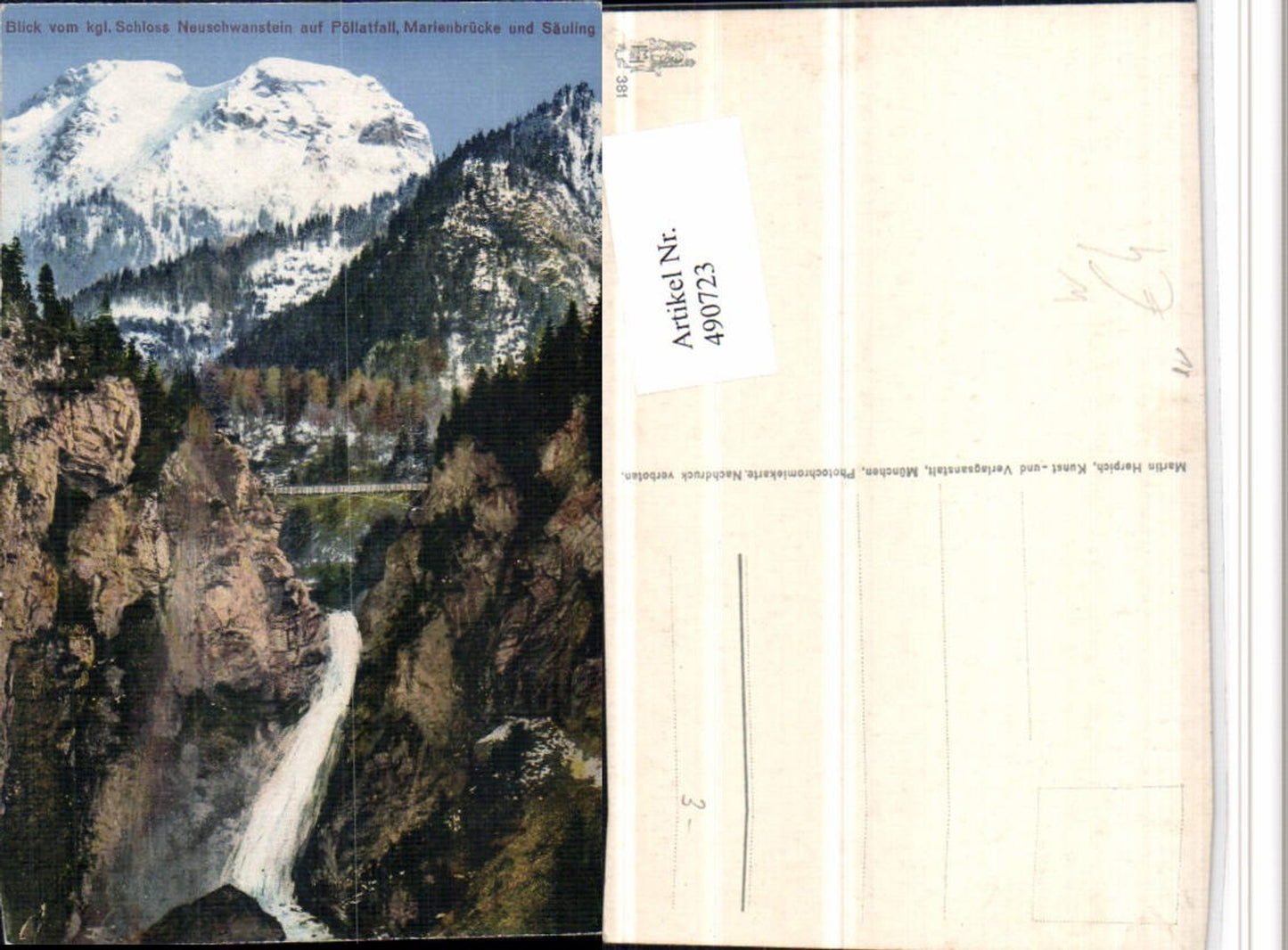490723,Blick v. Schloss Neuschwanstein auf Pöllatfall Wasserfall Bergkulisse