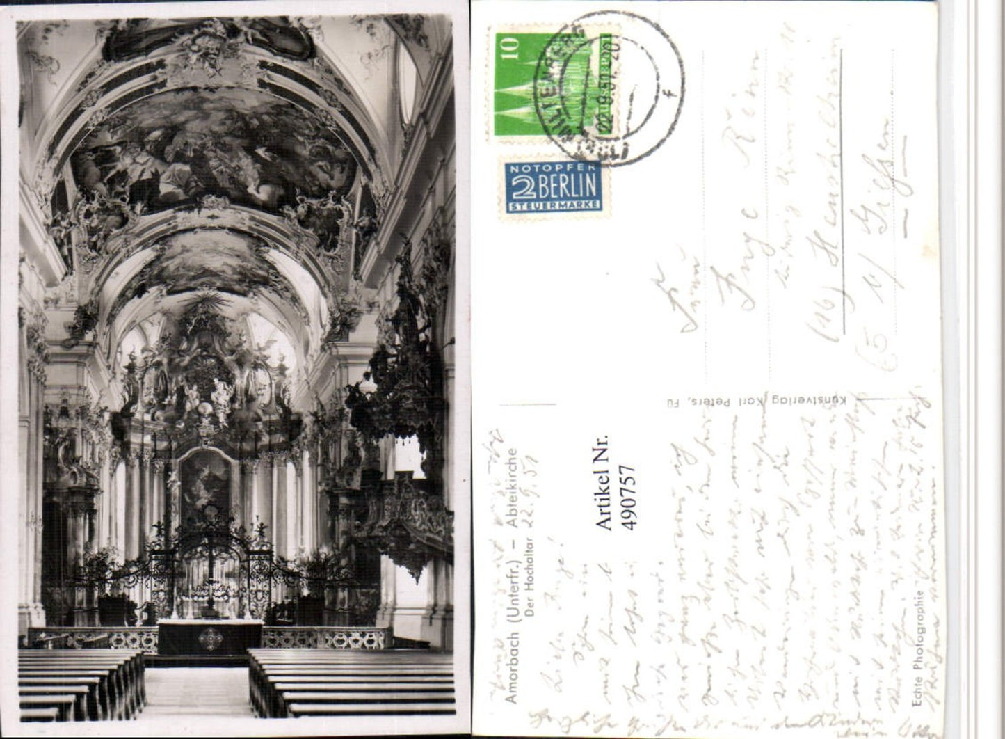 490757,Amorbach Abteikirche Kirche Innenansicht Kanzel Altar