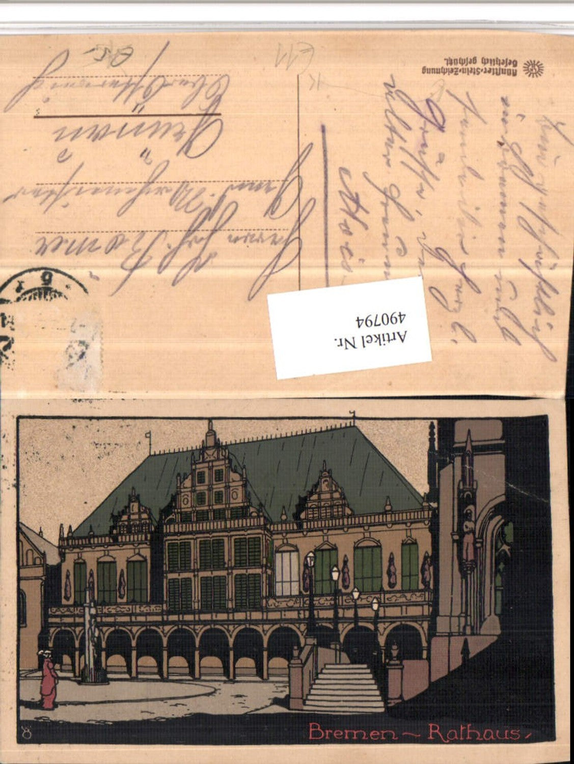 490794,Künstler AK Steinzeichnung Bremen Rathaus