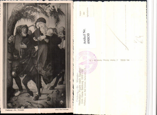 490830, Freiburg Minster Altar Flight into Egypt Painting pub J. Velten 6152