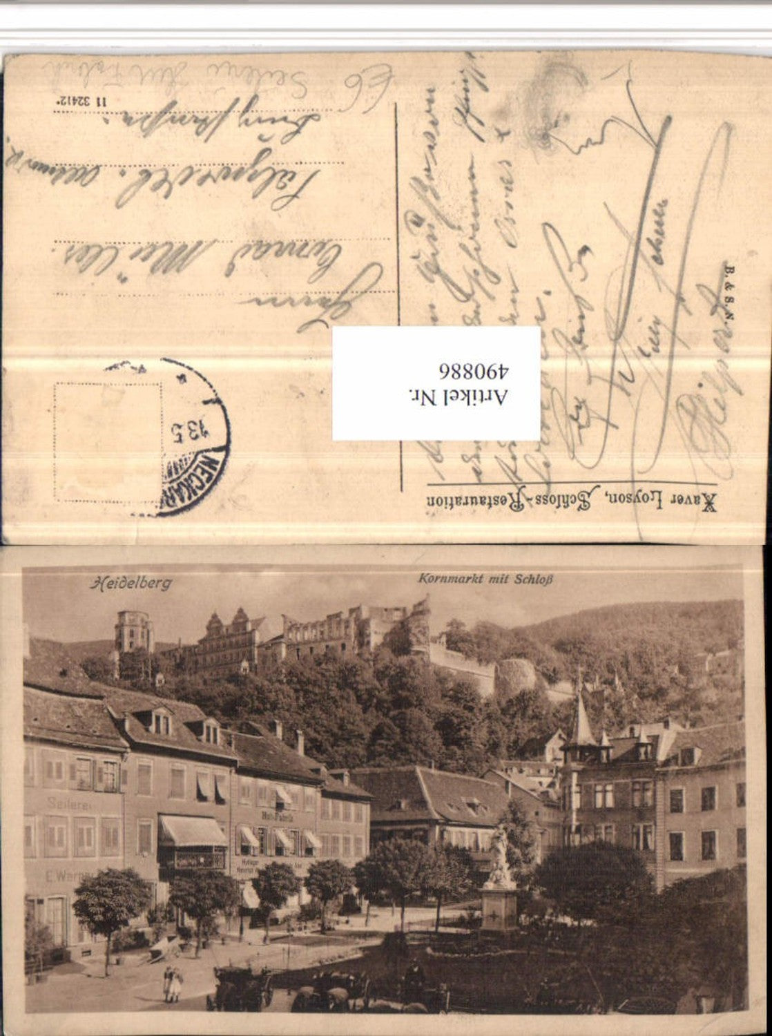 490886,Heidelberg Kornmarkt m. Schloss Seilerei Hut-Fabrik