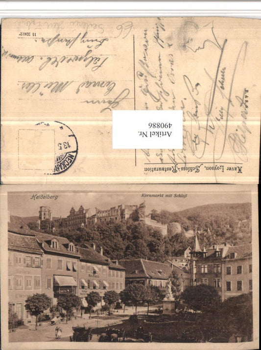 490886, Heidelberg Kornmarkt with castle, rope factory, hat factory