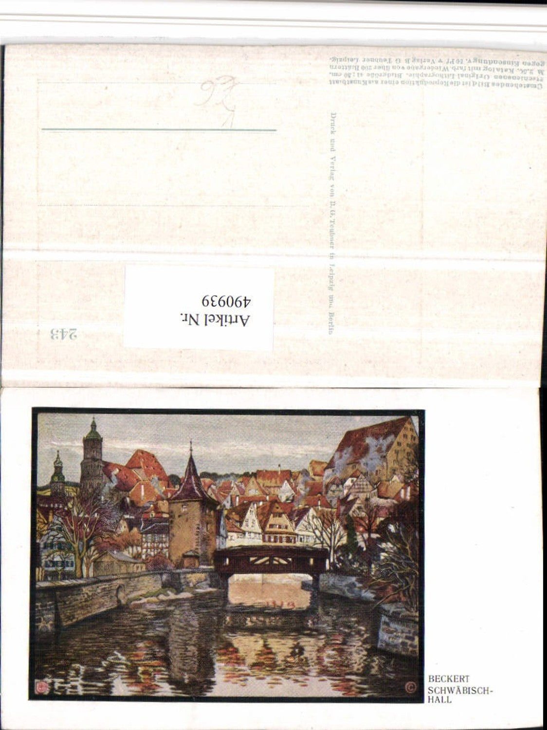 490939,Künstler AK Beckert Schwäbisch Hall Teilansicht Brücke