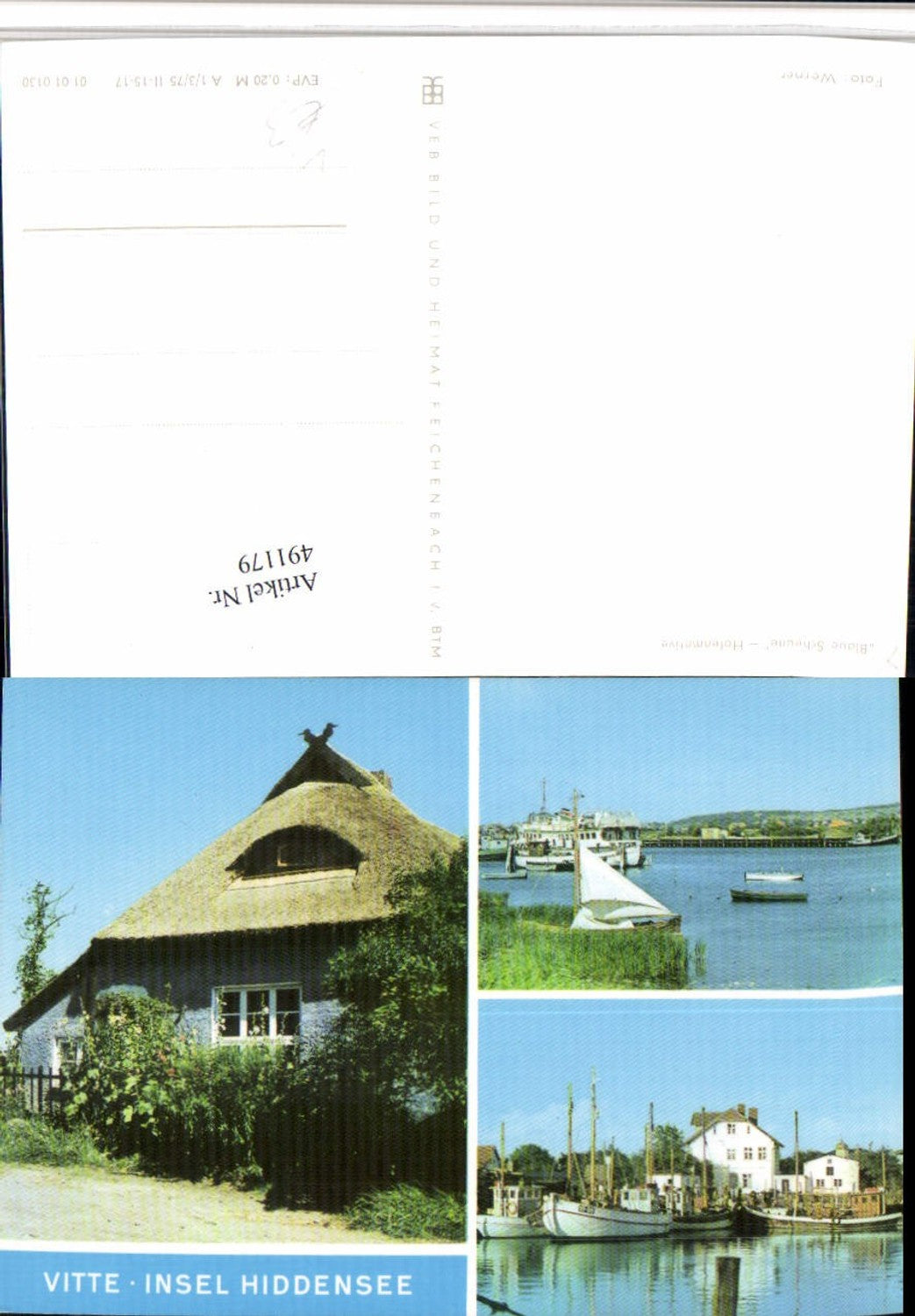 491179,Insel Hiddensee Vitte Blaue Scheune Hafen Mehrbildkarte pub VEB