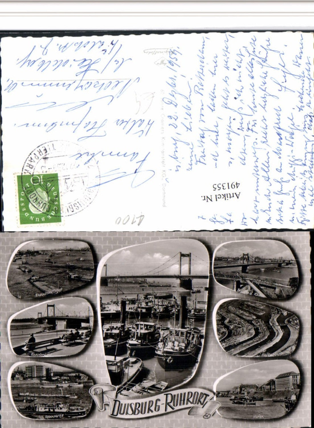 491355,Duisburg Brücke Hafen Dampfer Mehrbildkarte