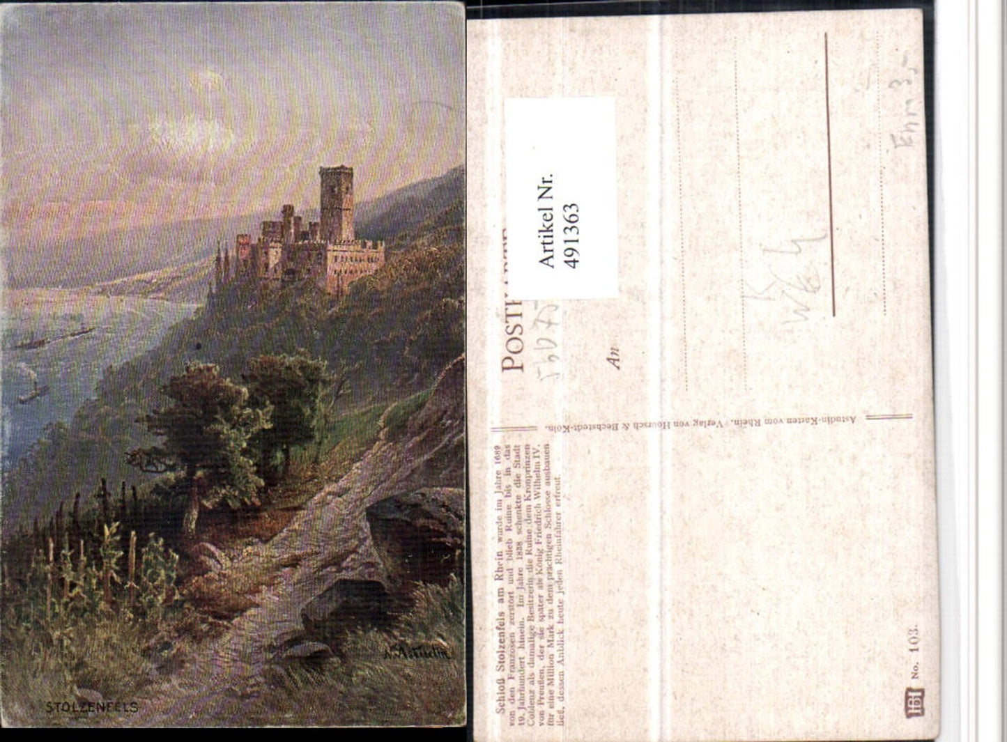 491363,Künstler AK Astudin Koblenz Schloss Stolzenfels am Rhein