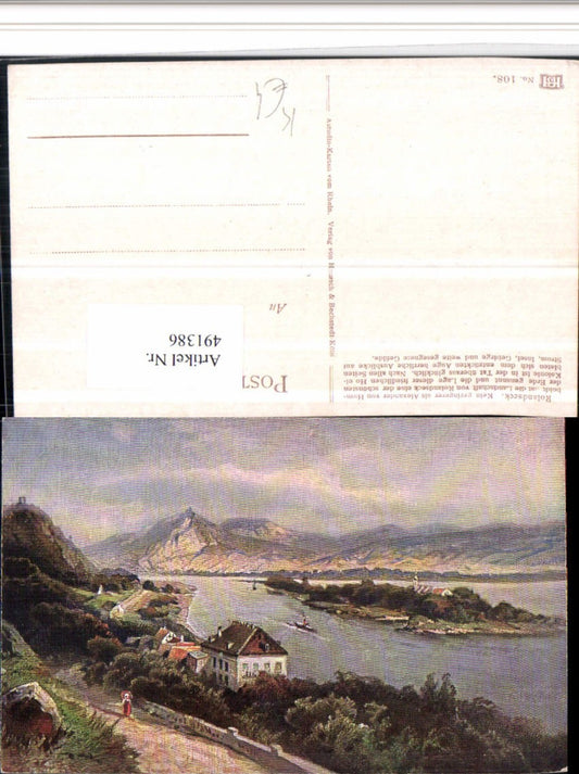 491386,Künstler AK Astudin Rolandseck Insel Bergkulisse