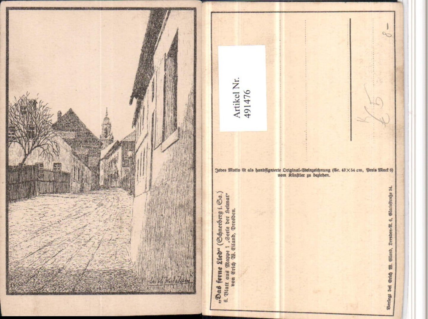491476, Artist AK Erich W. Eiland Schneeberg in Saxony Street view