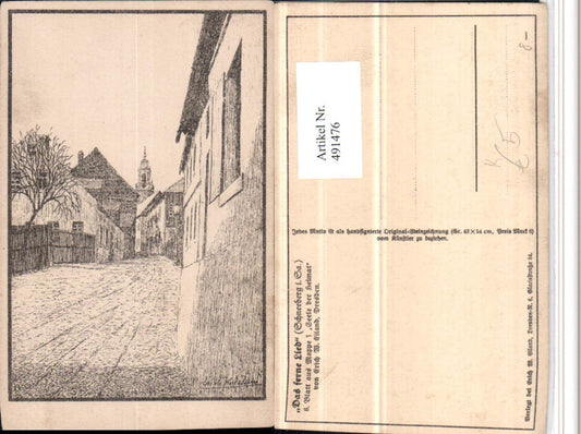 491476,Künstler AK Erich W. Eiland Schneeberg in Sachsen Straßenansicht