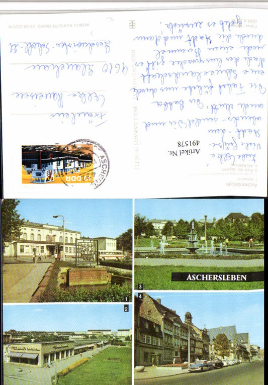491578,Aschersleben Bahnhof Rathaus Platz Mehrbildkarte pub VEB