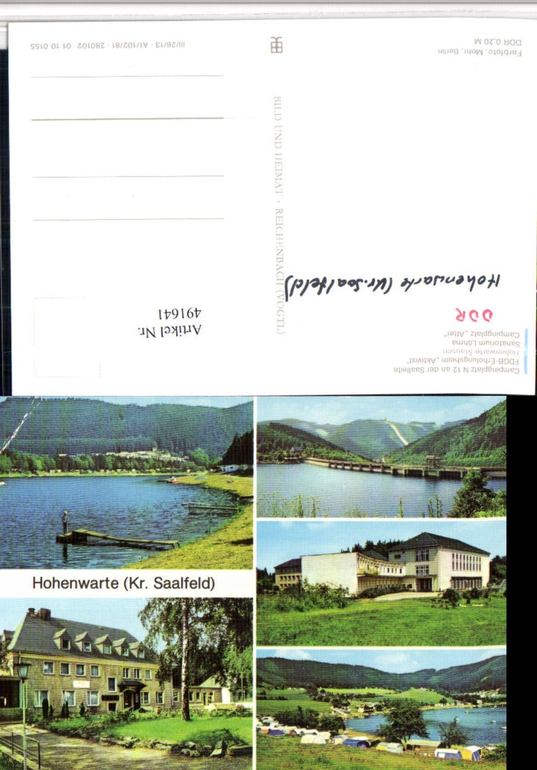 491641, Hohenwarte Camping Site Reservoir Sanatorium Multi-image postcard pub VEB