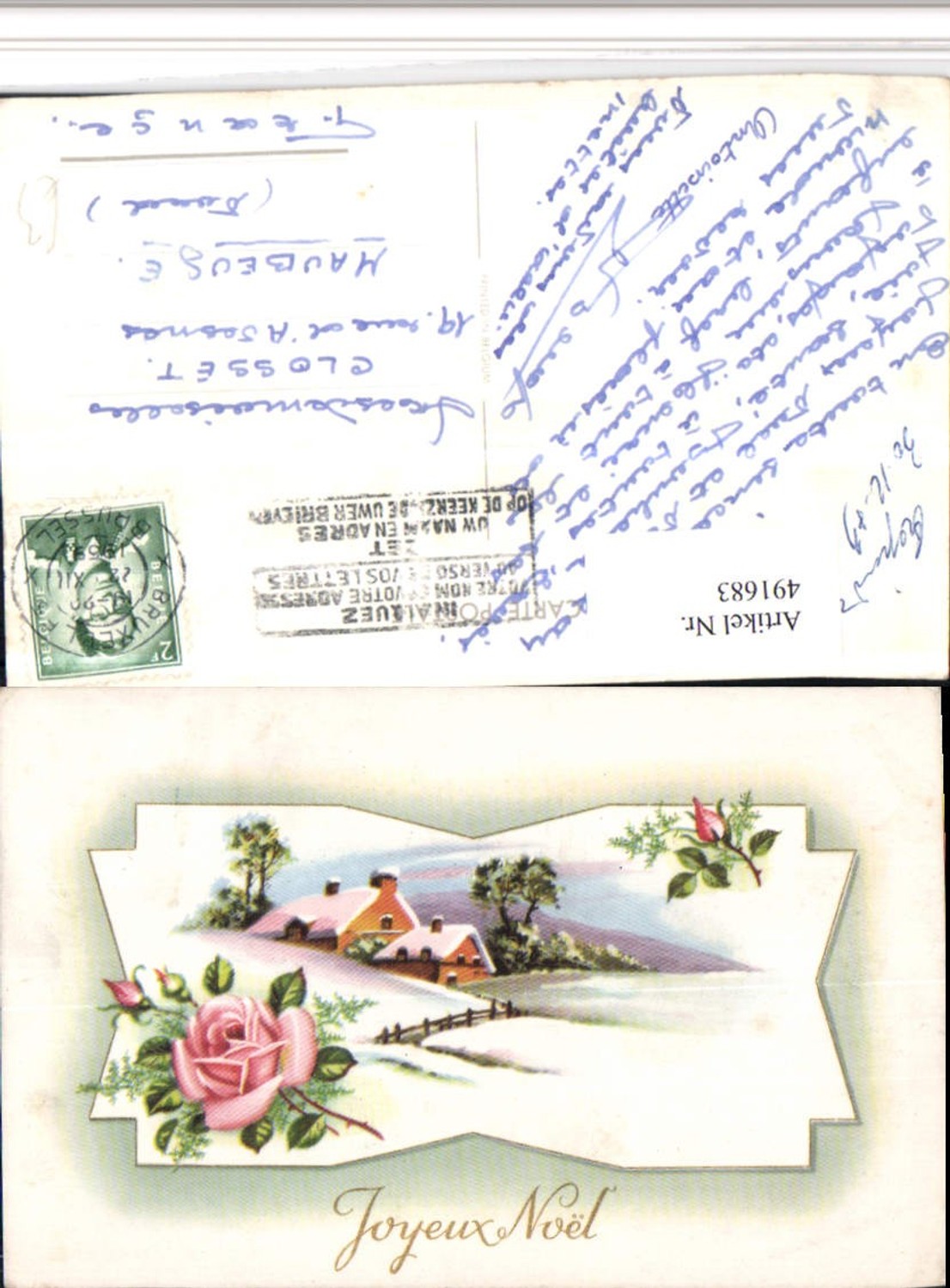 491683,Künstler AK Joyeux Noel Weihnachten Winterlandschaft Passepartout