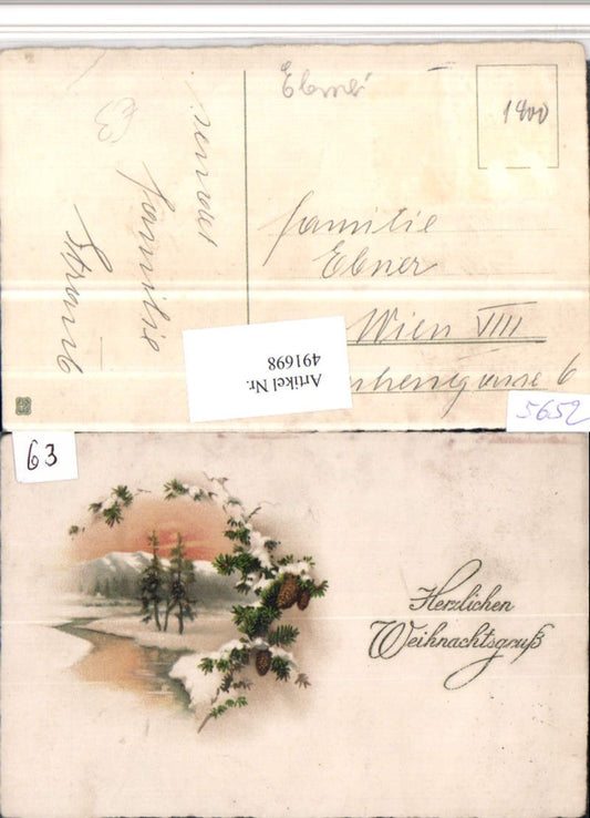 491698,Künstler AK Weihnachten Winterlandschaft Zweig Zapfen