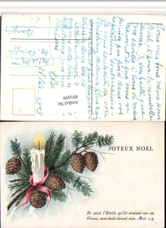 491699,Künstler AK Joyeux Noel Weihnachten Zweig Kerze Zapfen
