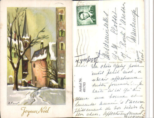 491703,Künstler AK R. Pricert Joyeux Noel Weihnachten Stadt Motiv