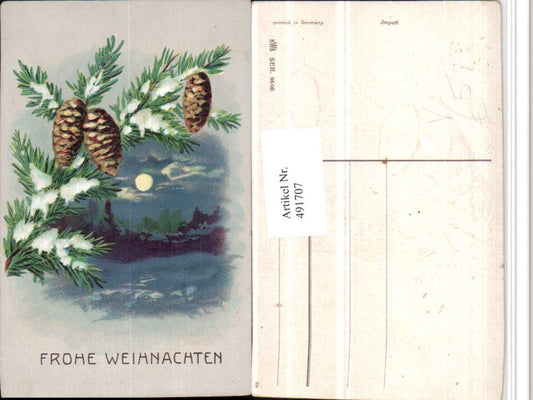 491707,Künstler AK Weihnachten Mondschein Zweig Zapfen pub HWB 9600