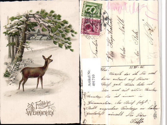 491710,Künstler AK Weihnachten Dorf Wild Reh pub Erika 6063