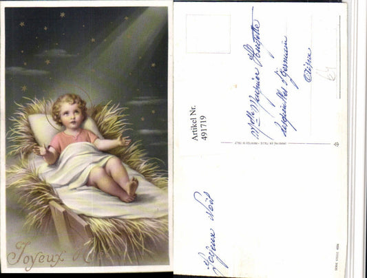 491719,Künstler AK Joyeux Noel Weihnachten Jesuskind Krippe Sterne