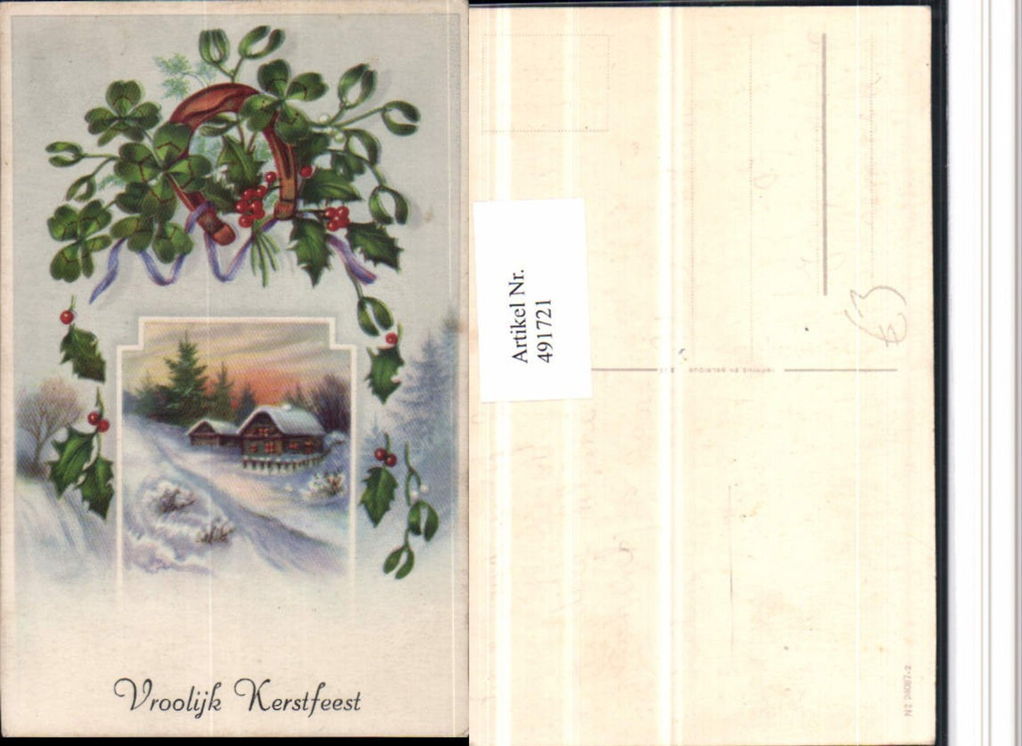 491721,Künstler AK Vroolijk Kerstfeest Weihnachten Hufeisen Kleeblätter