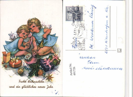 491726,Künstler AK Weihnachten Engeln Telefon Glocke Geschenke