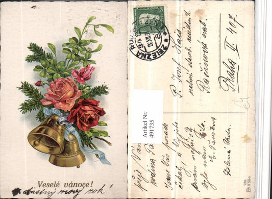 491735,Künstler AK Vesele vanoce Weihnachten Glocken Rosen Zweige