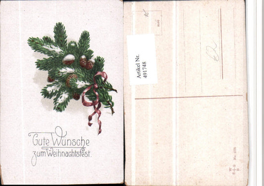491748,Künstler AK Weihnachten Baumzweig Zapfen