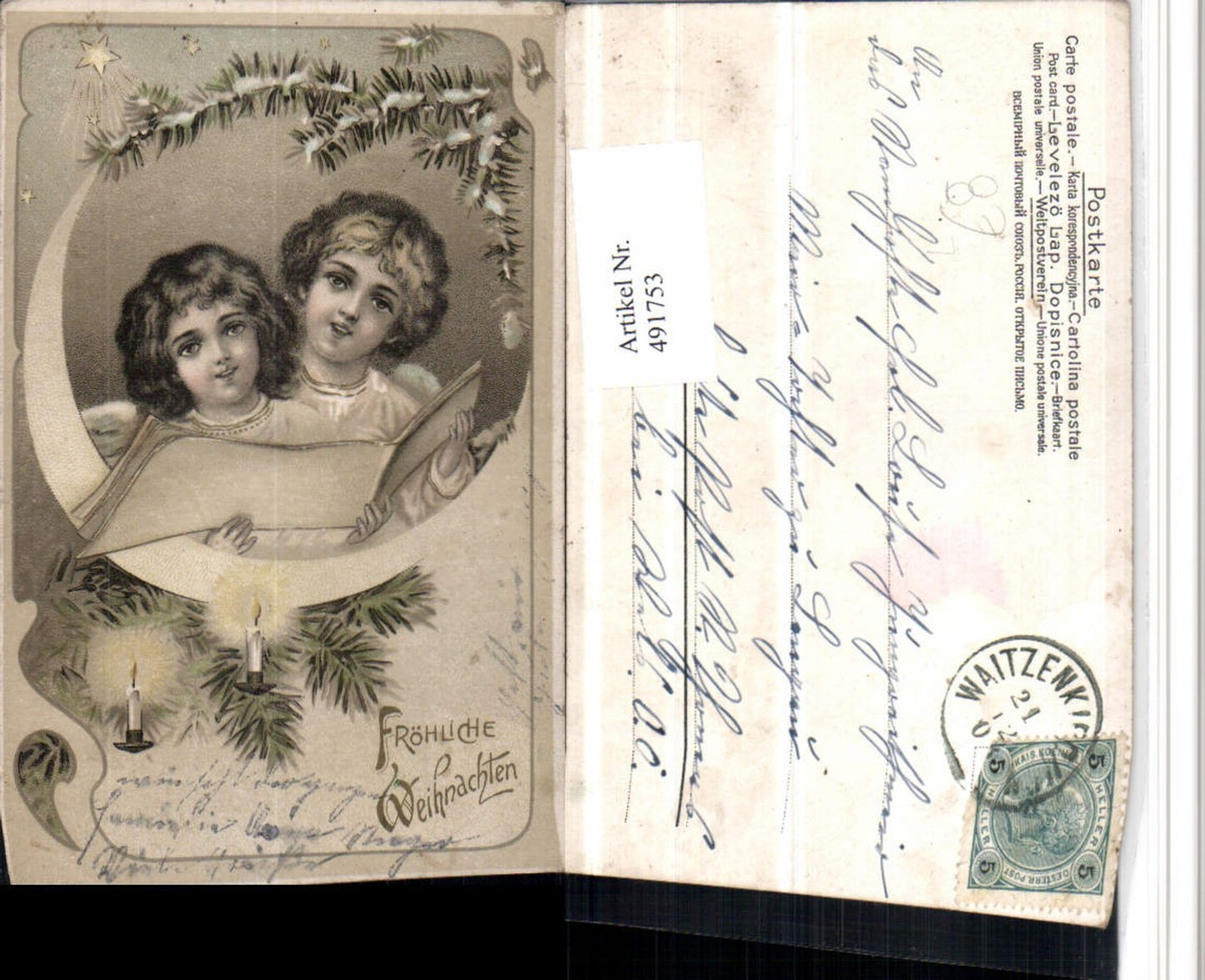 491753,Künstler Litho Weihnachten Engeln Liederbuch Kerzen