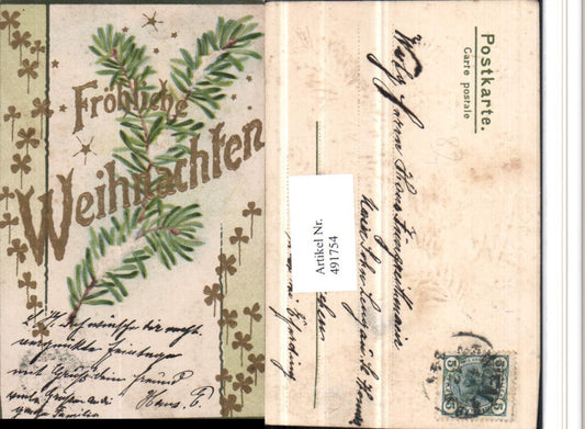 491754,Präge Künstler Litho Goldverzierung Weihnachten Klee Zweig