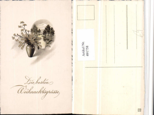 491758,Künstler AK Weihnachten Landschaft Fluss Passepartout Vase