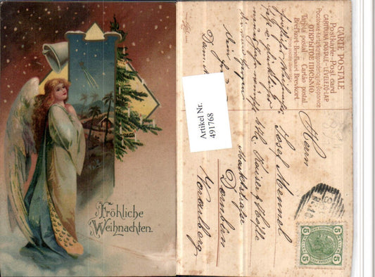 491768,Künstler Litho Weihnachten Landschaft Komet Engel Glocke