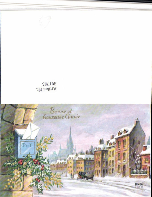 491783,Künstler AK Bonne Annee Neujahr Stadt Postkasten Winterbild