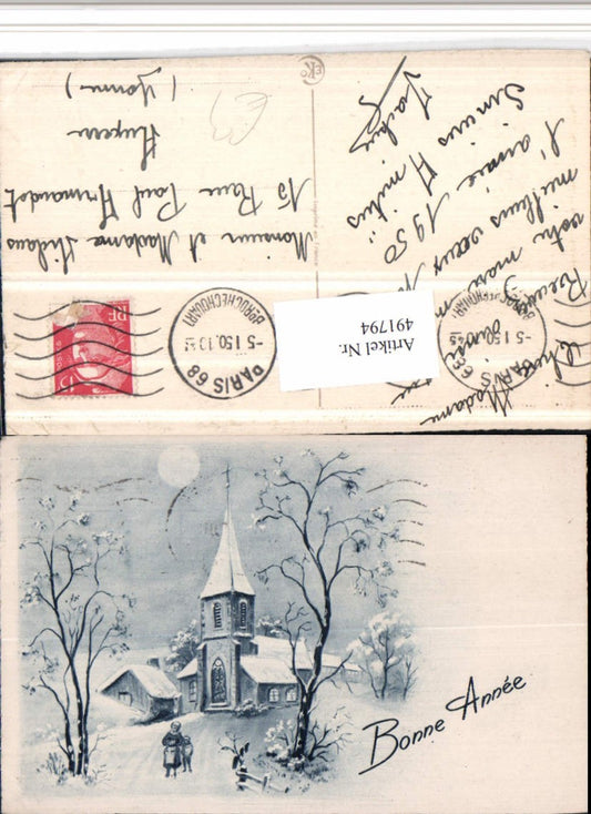 491794, Artist AK Bonne Annee New Year Church Winter Picture