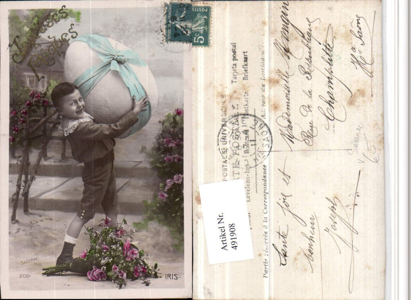491908,Ostern Bub Junge Ei Schleife Blumen pub Sazerac 2081
