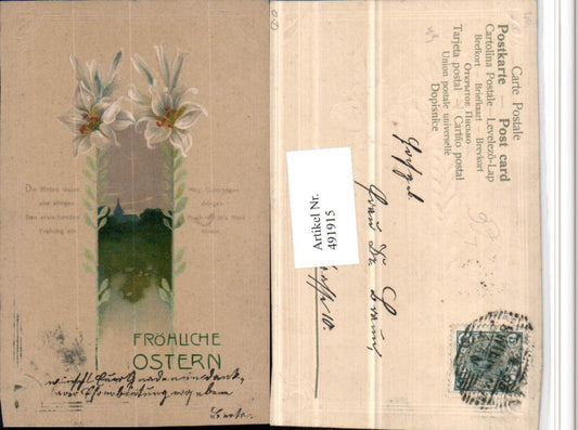 491915,Präge Künstler Litho Ostern Landschaft Lilien Blumen