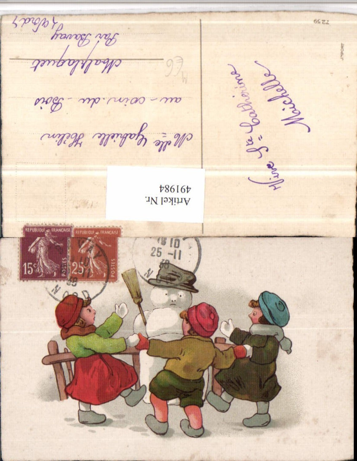 491984, Artist AK Snowman Hat Children Dance