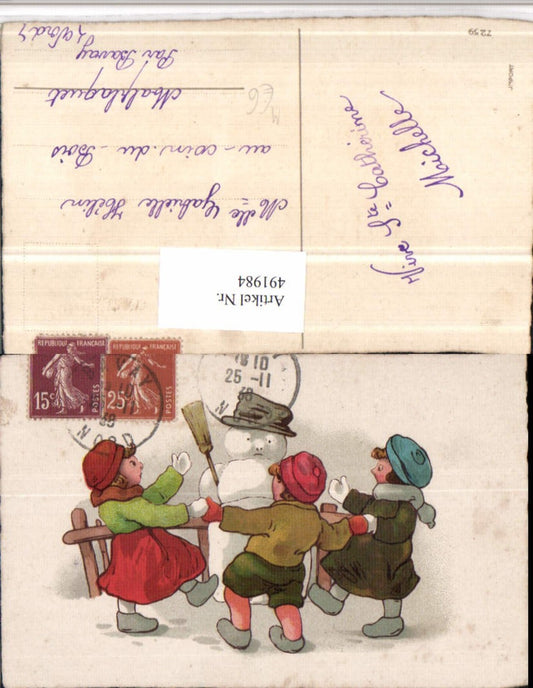 491984, Artist AK Snowman Hat Children Dance