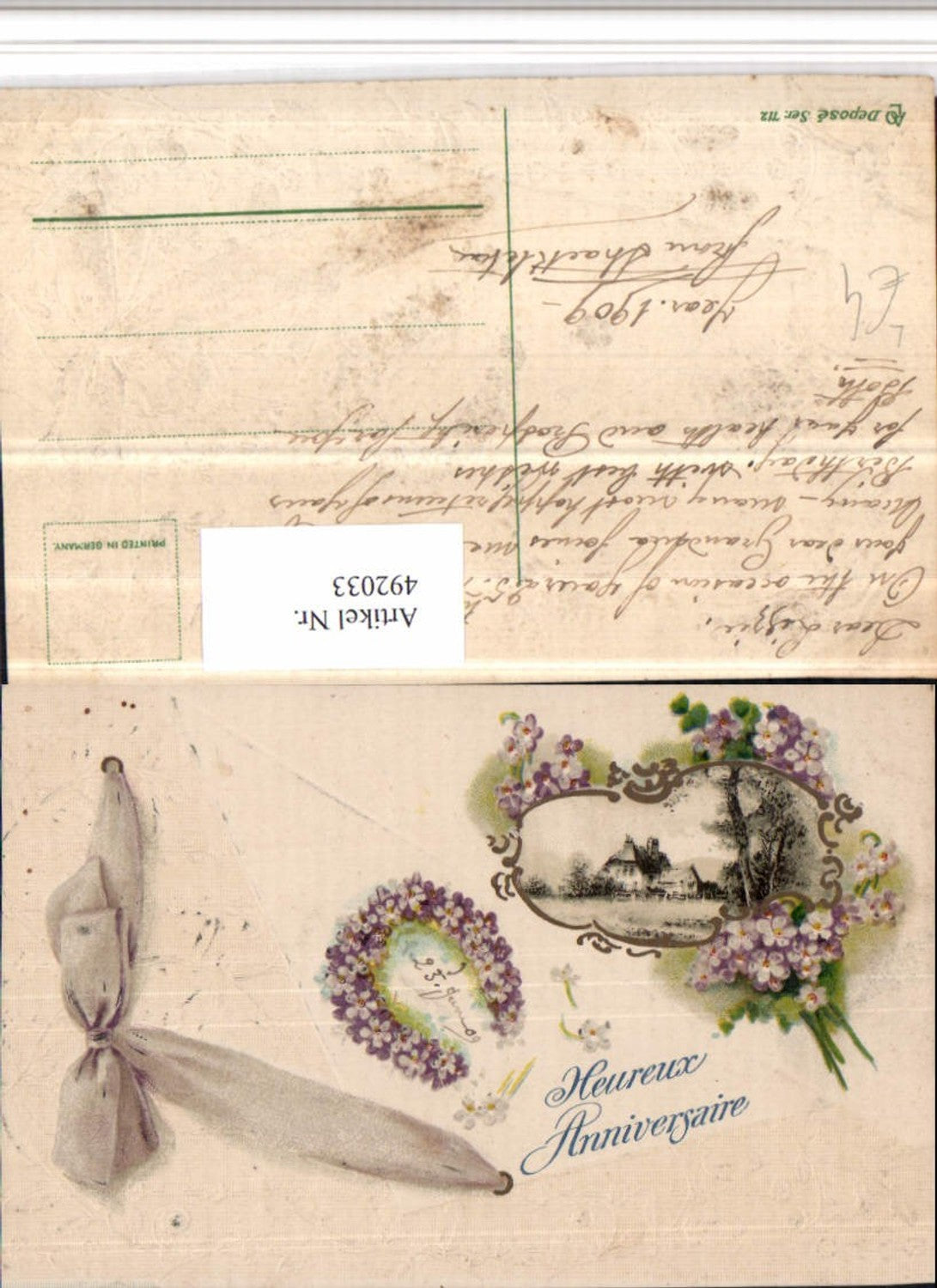 492033, embossing artist lithograph Happy Anniversary House Violet Horseshoe
