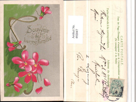 492047, Embosser Artist Lithograph Souvenir Bonne Family Violet Flowers