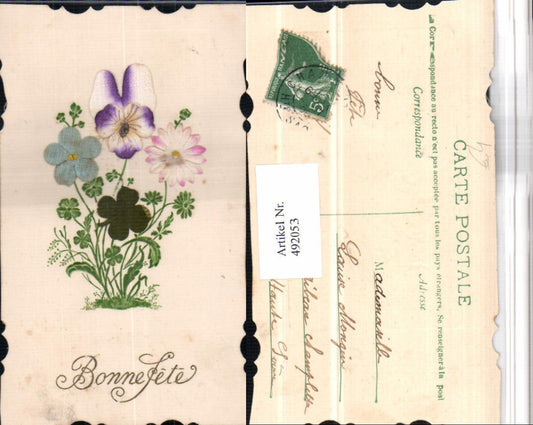 492053,Material Präge Künstler AK Applikation Blumen Klee