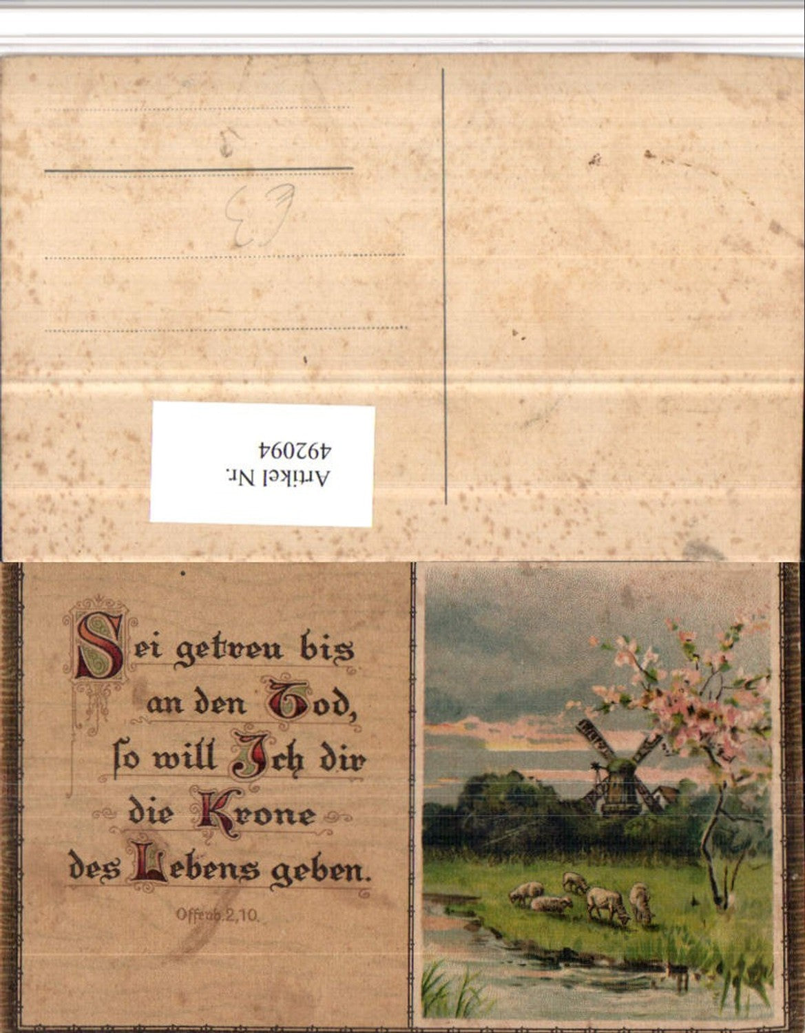 492094,Künstler AK Windmühle Schafe Spruch Text Bibel
