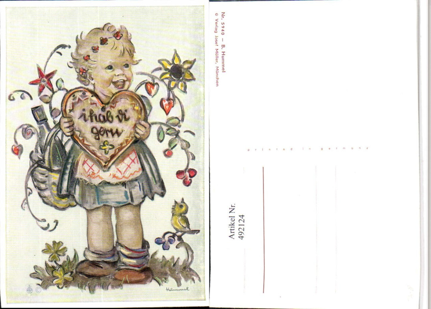 492124,Künstler AK Berta Hummel Kind Lebkuchenherz pub Josef Müller 5940