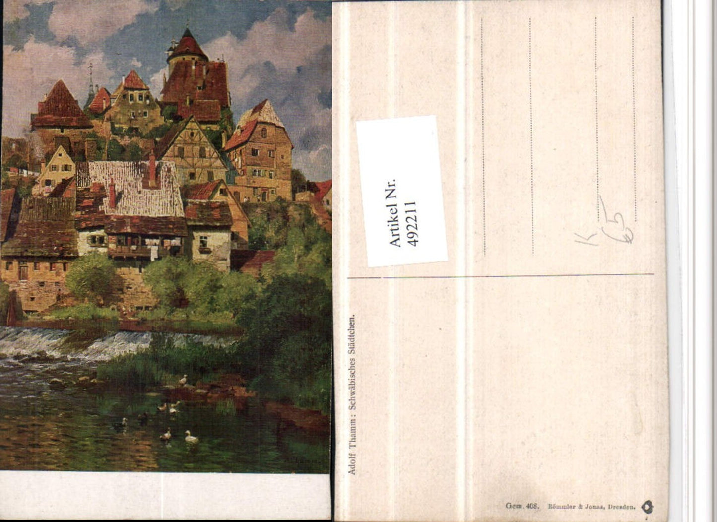 492211,Künstler AK Adolf Thamm Schwäbisches Städtchen Teilansicht